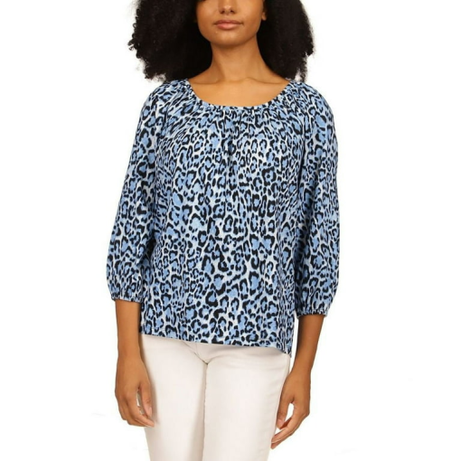 MICHAEL Michael Kors Blue Leopard Print Blouse - Petite Top