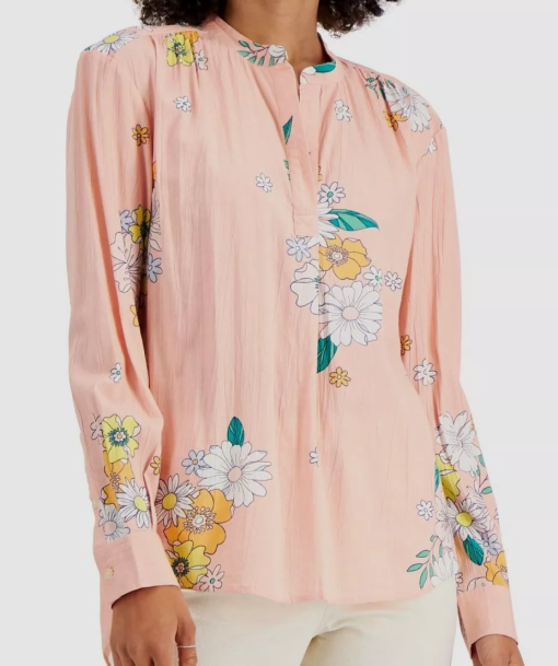 Style & Co Pink Floral Popover Blouse - Size Medium - Women's Tops