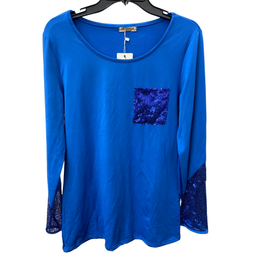 EASTHER Blue Sequin Pocket Top - Medium - Women's Blouse