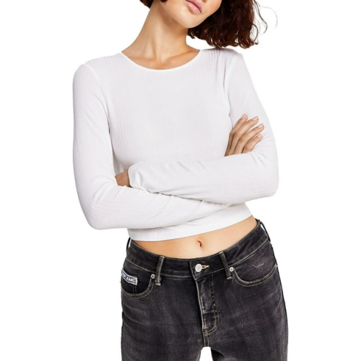 Tommy Jeans White Ribbed Crop Top - Size S - Women's Shirts