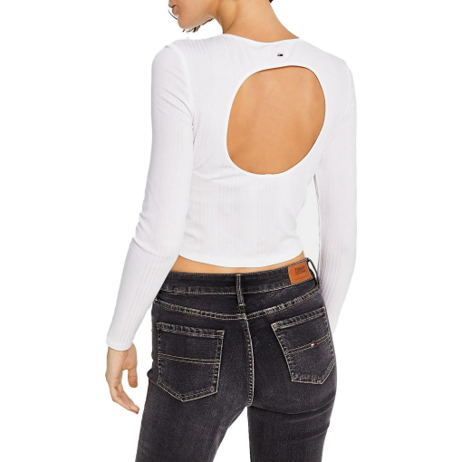 Tommy Jeans White Ribbed Crop Top - Size S - Women's Shirts - Image 2