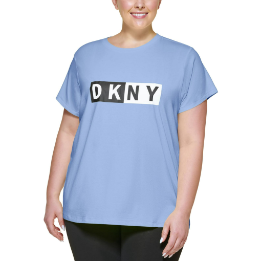 DKNY Plus Sky Blue Logo Tee Shirt - Activewear Top - 2X