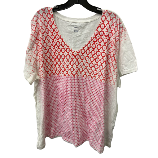 Tommy Hilfiger XXL Red & White Floral V-Neck T-Shirt - Women's Top