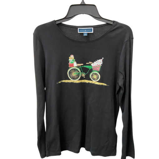 Karen Scott Black Christmas Bicycle Top Medium - Holiday Shirt