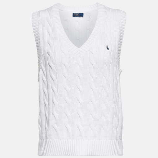 Polo Ralph Lauren White Cable Knit Vest - XL - Sweater Vest