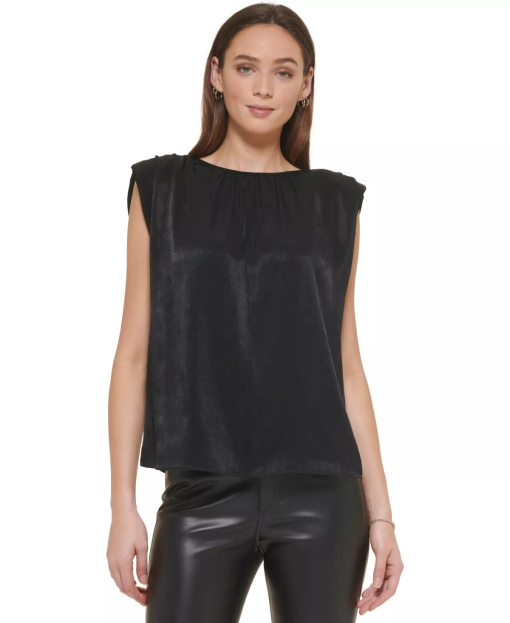 DKNY Black Satin Sleeveless Top - Size L - Women's Blouses