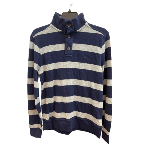 Tommy Hilfiger Striped Navy & Gray Pullover Sweater - Small