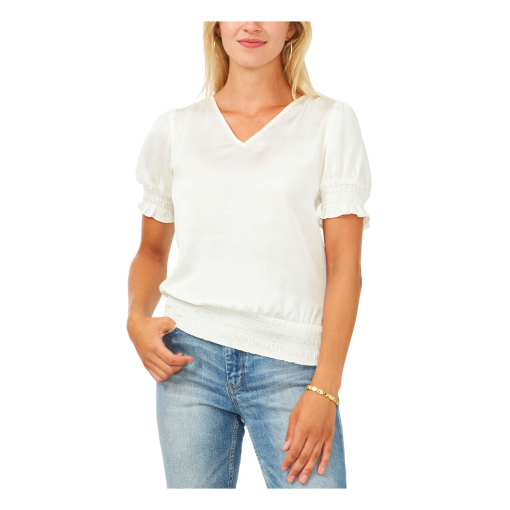 Vince Camuto Ivory Silk Blouse - Smocked Sleeve - Size S - Top