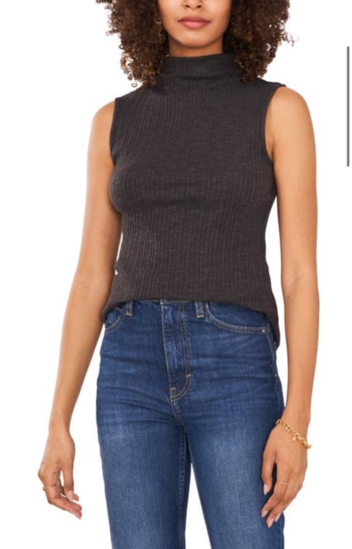 Vince Camuto Gray Ribbed Turtleneck Tank Top - XL - Women's Shirts