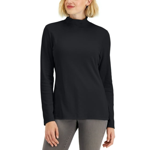 Karen Scott Black Mock Neck Top - Women's Plus Size Shirts