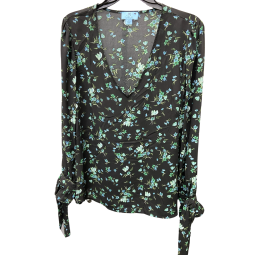 CeCe Floral Blouse Black 1X Long Sleeve Top for Women