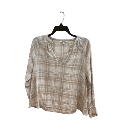 Splendid Plaid Blouse, Beige, Size S, Women's Tops