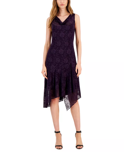 Connected Apparel Purple Floral Midi Dress Size 14 - Cocktail Dress