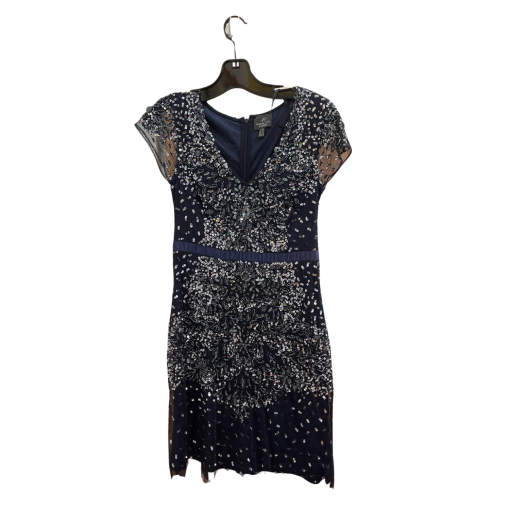 Adrianna Papell Navy Sequin Cocktail Dress Size 6 - Party Dress