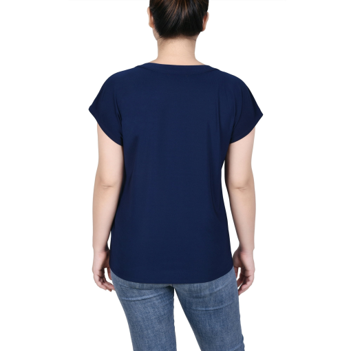 NY Collection Navy Grommet Keyhole Blouse - Petite Tops - Image 2