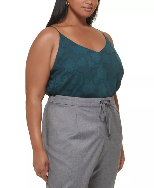 Calvin Klein Plus Green Jacquard Cami Top - Plus Size Blouse - Image 3