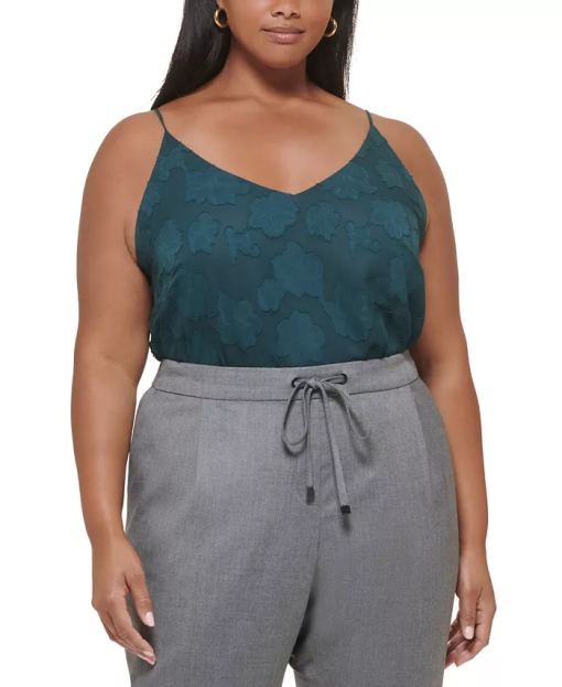 Calvin Klein Plus Green Jacquard Cami Top - Plus Size Blouse