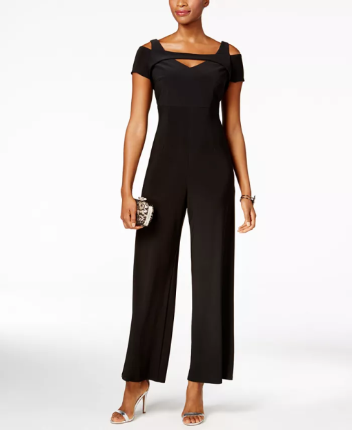 Nightway Petite Black Jumpsuit - Cutout Wide Leg - Evening Wear