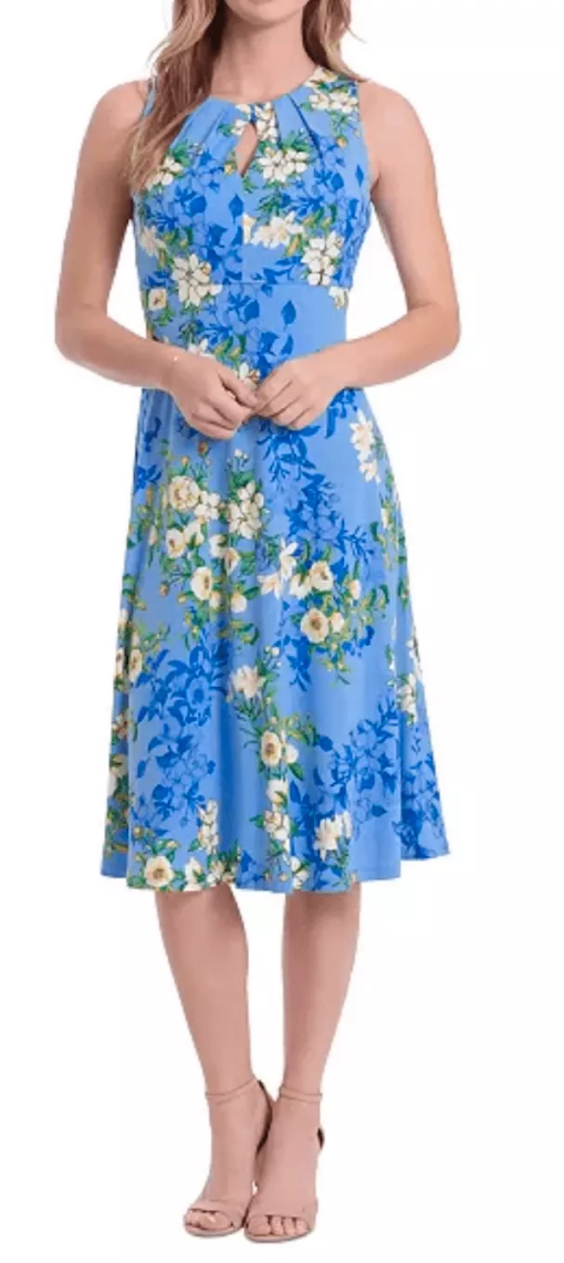 London Times Blue Floral Midi Dress Size 10 - Women's Dresses