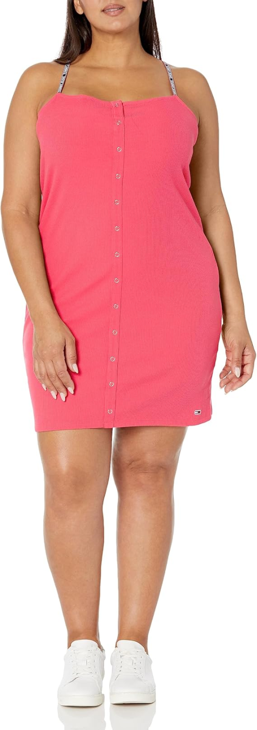 Tommy Jeans Coral Ribbed Mini Dress - Plus Size XL - Summer Dress