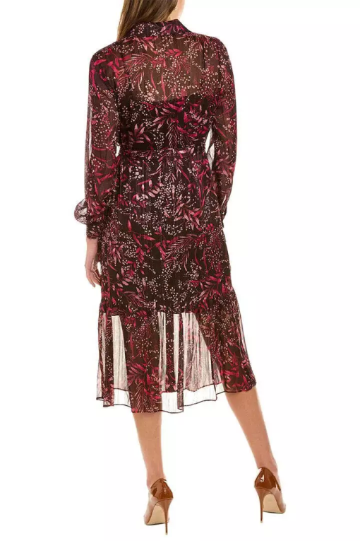 Nanette Lepore Burgundy Print Chiffon Dress Size 6 - Midi Dress - Image 2