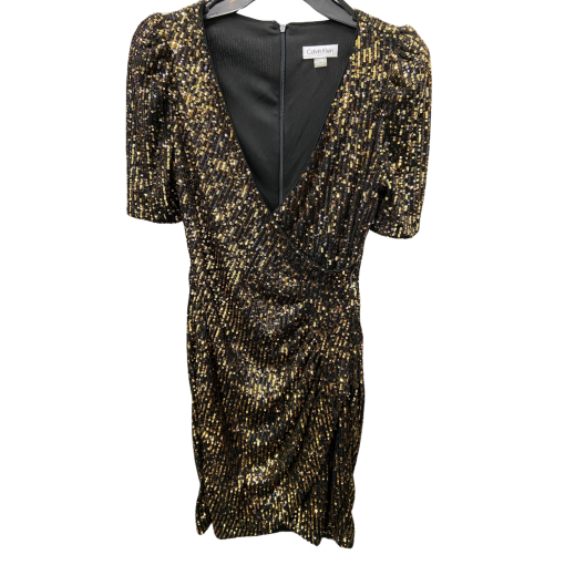 Calvin Klein Black & Gold Sequin Dress Size 8P - Party Dress