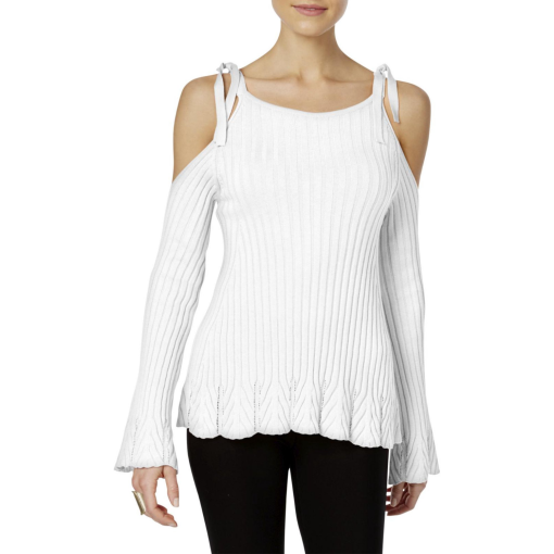 ECI White Cold Shoulder Sweater - Medium - Women's Knitwear