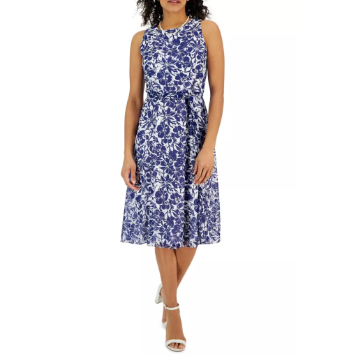 Kasper Plus Blue Floral Midi Dress - Women's Size 1X - Dresses