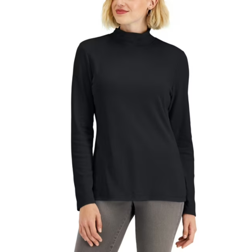 Karen Scott Mock Neck Top - Black, Large - Women's Shirts