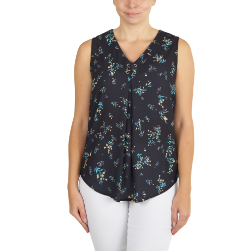 EMALINE Black Floral Sleeveless Top - Size Small - Blouse