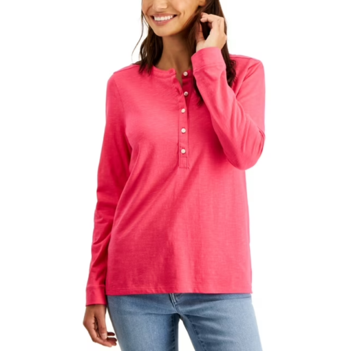 Style & Co Plus Henley Top - Fire Pink 2X - Women's Shirts