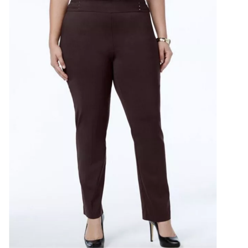 JM Collection Plus Size Brown Slim Leg Pants - Work Pants 28W