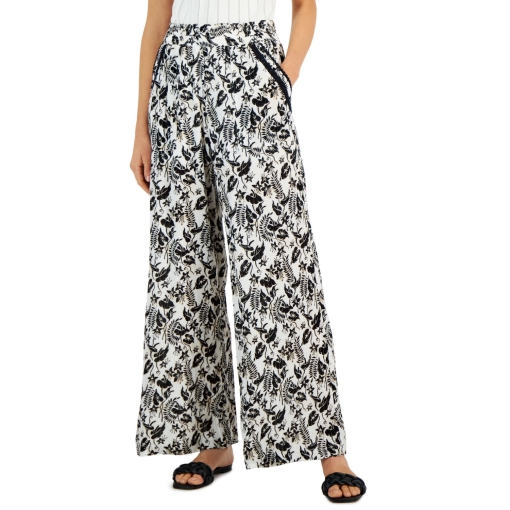 INC Floral Wide Leg Pants - Black & White - Size S - Women's Pants