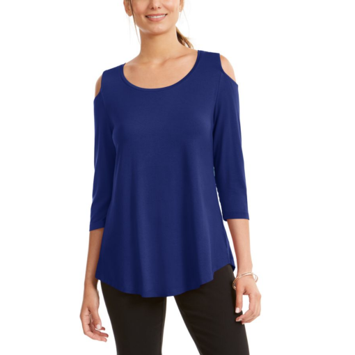 JM Collection Blue Cold Shoulder Top - Women's Size S - Blouse