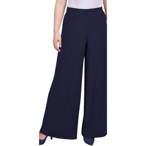 NY Collection Navy Palazzo Pants Petite Wide Leg Trousers