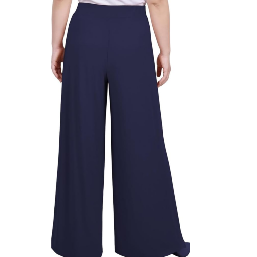 NY Collection Navy Palazzo Pants Petite Wide Leg Trousers - Image 2