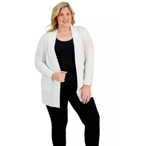 JM Collection Plus Size White Cardigan Sweater - Women's Knitwear