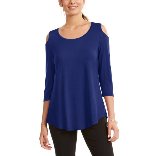 JM Collection Blue Cold Shoulder Top - Women's Small Blouse