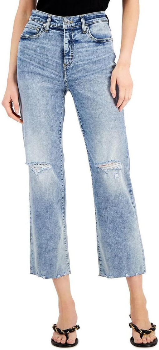 INC Women's Light Wash Ripped Jeans - High Rise, Size 14/32 - Denim