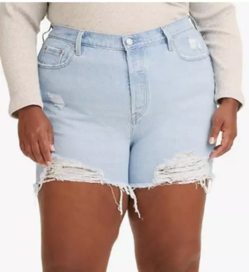 Levi's Plus Size Light Wash Distressed Denim Shorts - 16W