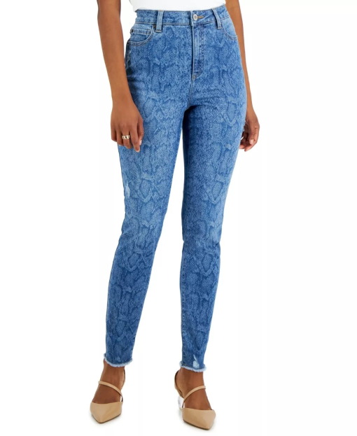 INC Women's Blue Snakeskin Skinny Jeans - Size 18/34 - Denim Pants