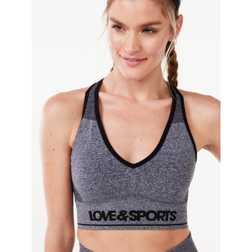 Love & Sports Gray Seamless Sports Bra - Size L - Workout Bra - Image 2