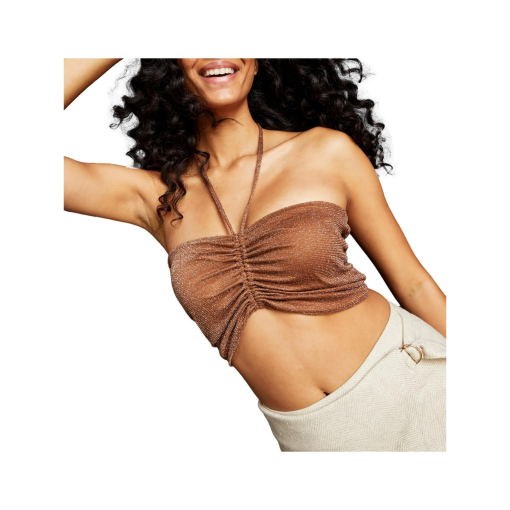 Royalty Bronze Ruched Halter Top - Small - Women's Crop Top