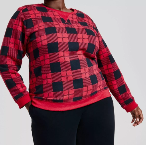 Karen Scott Plus Red Plaid Sweatshirt - Plus Size Tops