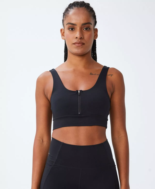 Cotton On Body Black Zip Front Sports Bra - XL - Workout Top