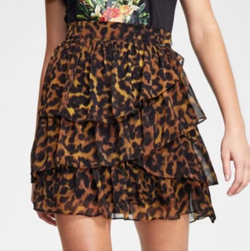 Guess Leopard Print Mini Skirt - Brown, Small - Women's Skirts