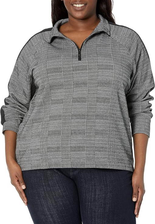 Anne Klein Plus Size Plaid Pullover Top - Black/White - 1X - Blouse