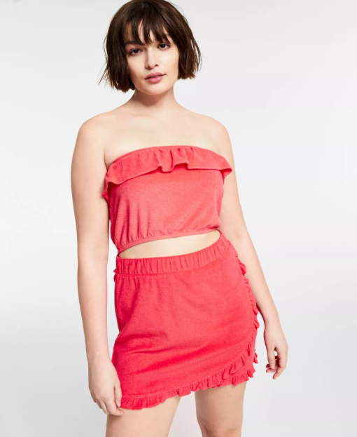 Bar III Red Ruffle Crop Top & Skirt Set - XS - Women's Clothing