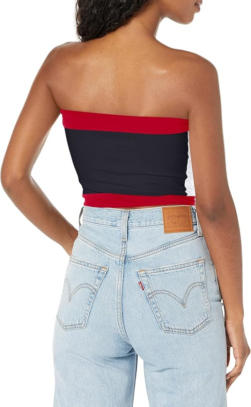 Tommy Jeans Color Block Bandeau Top - Navy Red White XL - Women's Crop Top - Image 2