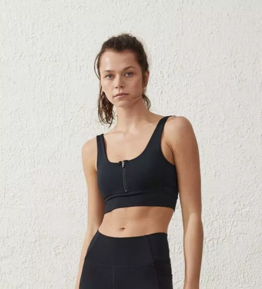 Cotton On Body Black Zip Front Sports Bra - XL - Workout Top